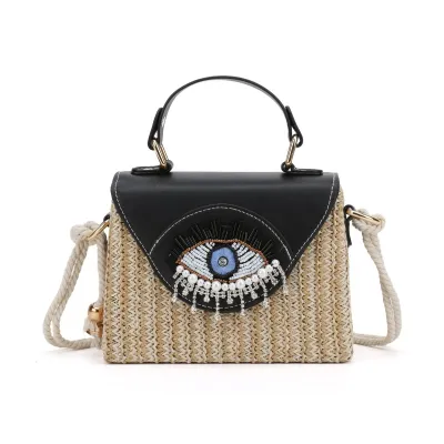 Fashion Evil Eye Straw Square Shoulder Bag