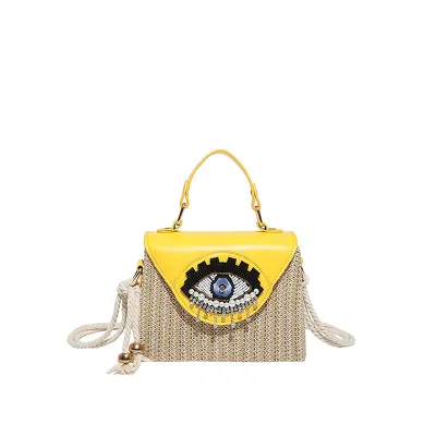 Fashion Evil Eye Straw Square Shoulder Bag