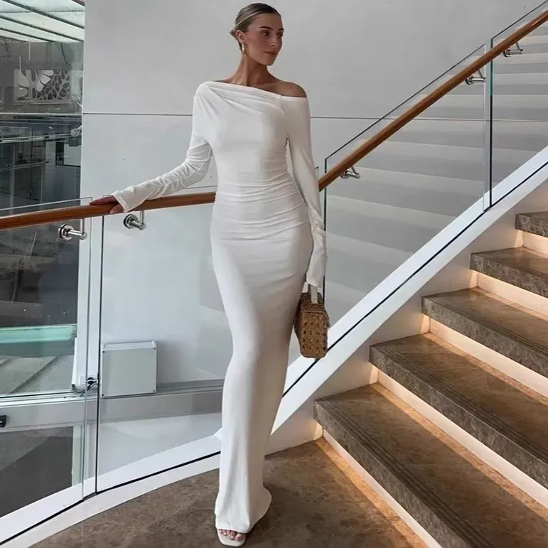 Autumn Women Sexy Solid Color Long Sleeve Maxi Dress