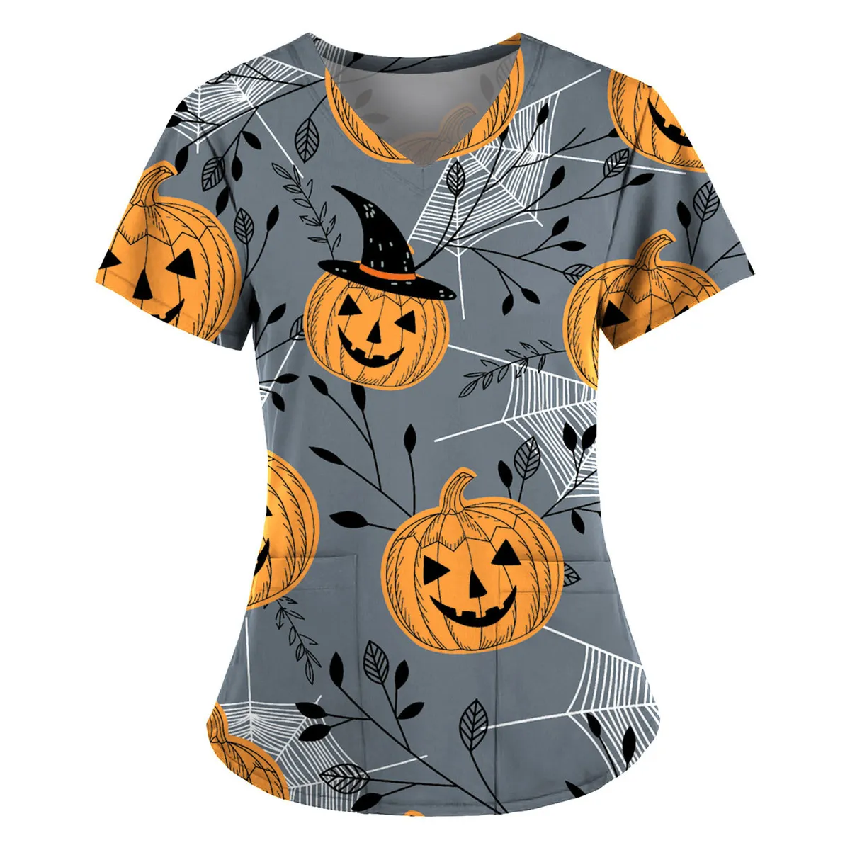 Halloween Women Fashion Cartoon Printed V-Neck Short Sleeve T-Shirt