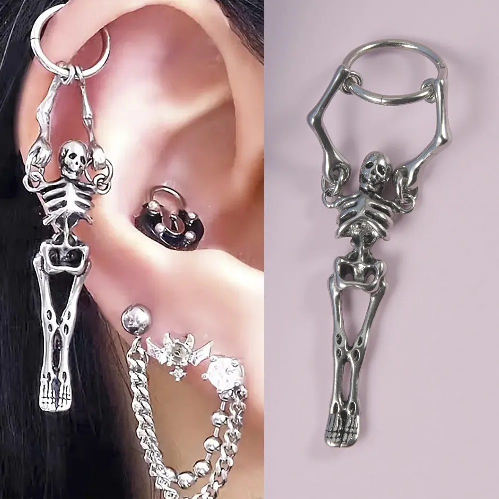 Halloween Stainless Steel Skull Round Closed Earrings 2pcs/Set