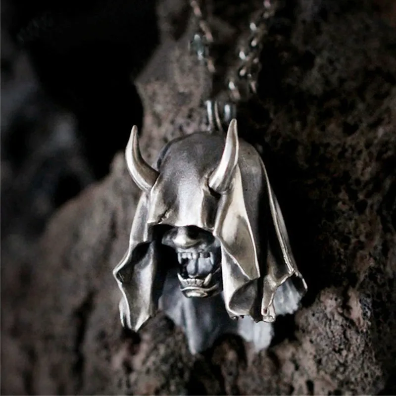 Halloween Gothic Fangs Devil Mask Pendant Skull Necklace