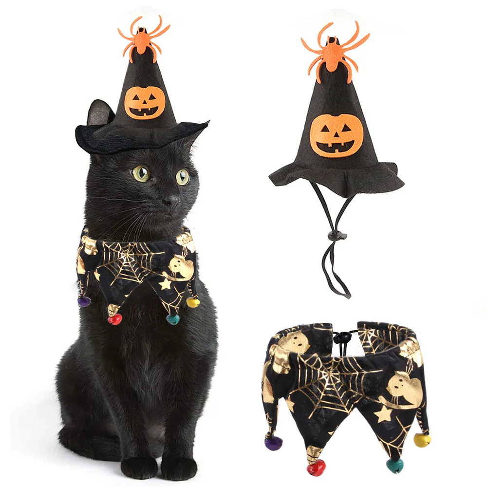 Halloweenskull Pattern Cat Hat Scarf Set