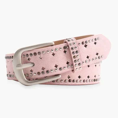 Women Fashion Punk Double Row Rivet Design Belt