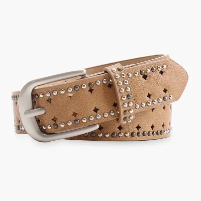 Women Fashion Punk Double Row Rivet Design Belt