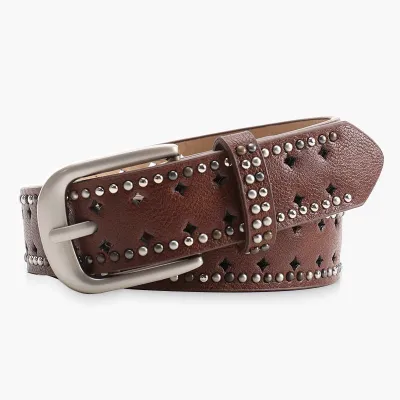 Women Fashion Punk Double Row Rivet Design Belt