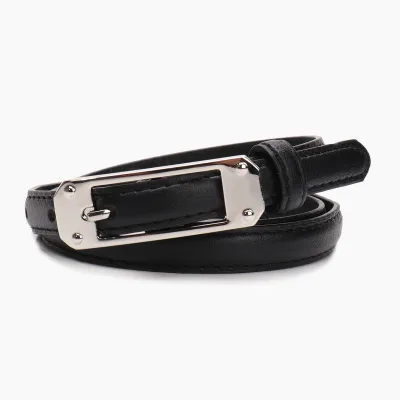 Women Fashion Retro Solid Color Thin Alloy Buckle Belt