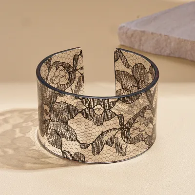 Women Fashion Retro Acrylic Simi-Dye Leopard Printed Geometric Open Bracelet