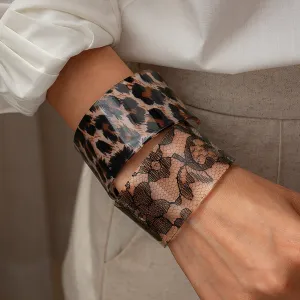 Women Fashion Retro Acrylic Simi-Dye Leopard Printed Geometric Open Bracelet