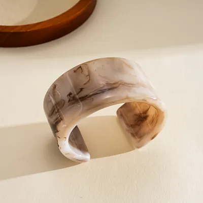 Women Fashion Simple Resin Simi Dyed Wide Face Opening Bracelet