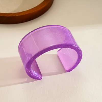 Women Fashion Simple Resin Simi Dyed Wide Face Opening Bracelet