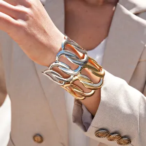 Women Fashion Exaggerated Metal Style Oval Hollow Open Bracelet