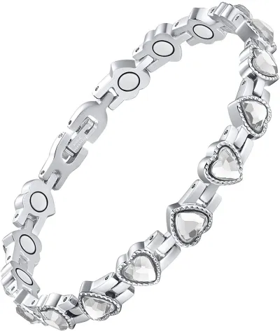 Women Fashion Simple Love Rhinestone Connected Thin Bracelet
