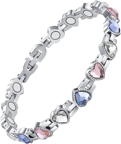 Women Fashion Simple Love Rhinestone Connected Thin Bracelet