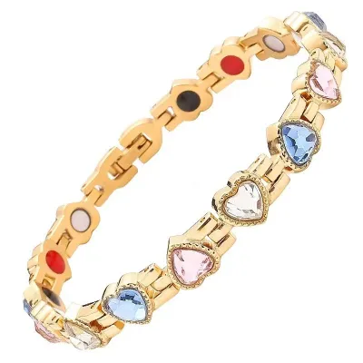 Women Fashion Simple Love Rhinestone Connected Thin Bracelet
