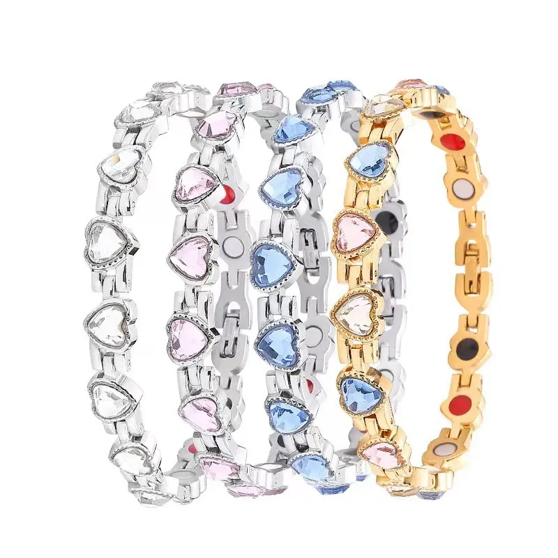 Women Fashion Simple Love Rhinestone Connected Thin Bracelet