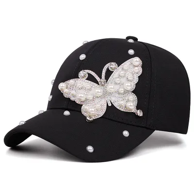 Women Fashion Casual Outdoor Thick Rhinestone Butterfly Baseball Cap