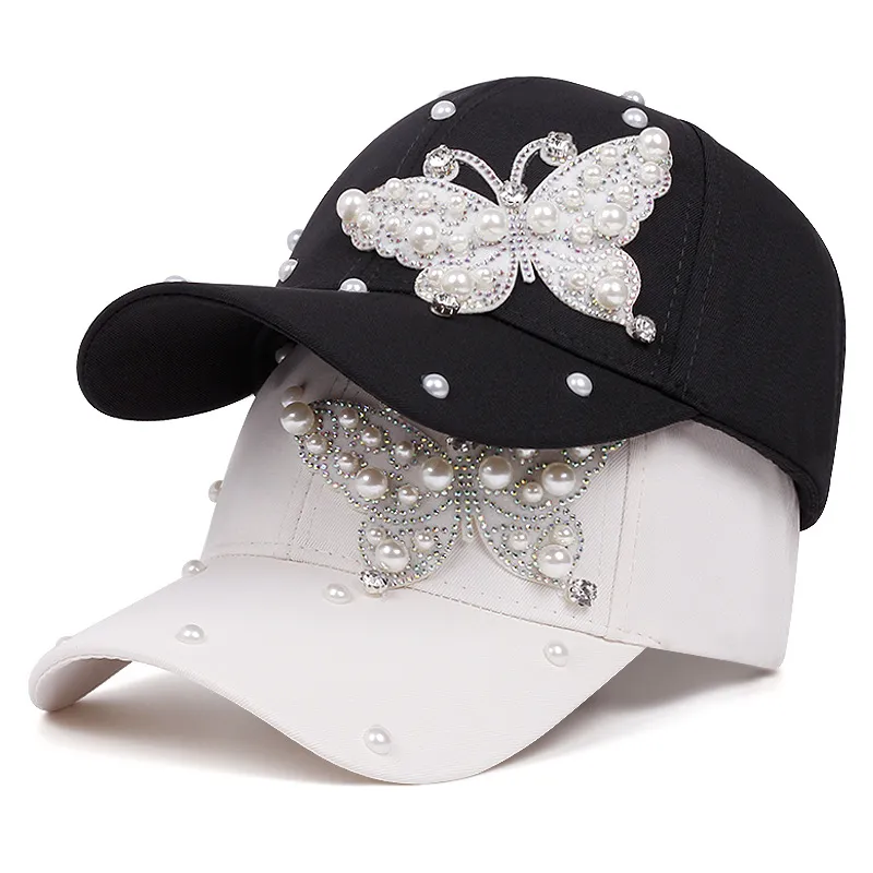 Women Fashion Casual Outdoor Thick Rhinestone Butterfly Baseball Cap