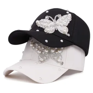 Women Fashion Casual Outdoor Thick Rhinestone Butterfly Baseball Cap