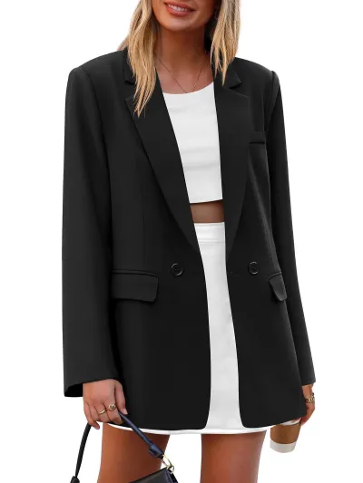 Women Fashion Casual Simple Solid Color Laple Long-Sleeve Blazer