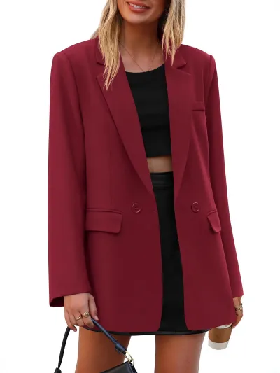Women Fashion Casual Simple Solid Color Laple Long-Sleeve Blazer