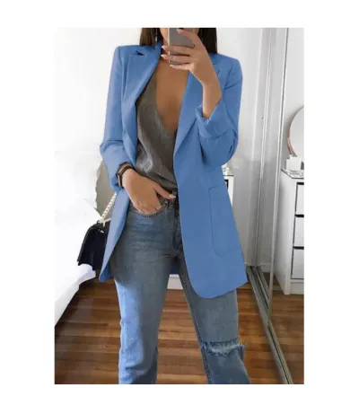 Women Fashion Casual Spring And Autumn Solid Color Lapel Long-Sleeve Slim-Fit Blazer