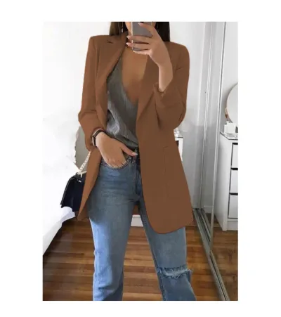 Women Fashion Casual Spring And Autumn Solid Color Lapel Long-Sleeve Slim-Fit Blazer