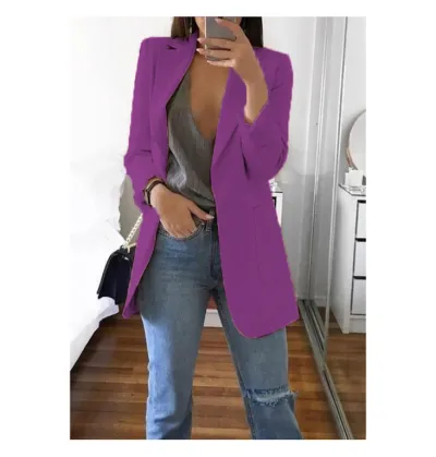 Women Fashion Casual Spring And Autumn Solid Color Lapel Long-Sleeve Slim-Fit Blazer