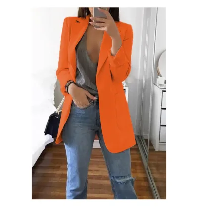 Women Fashion Casual Spring And Autumn Solid Color Lapel Long-Sleeve Slim-Fit Blazer