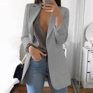 Women Fashion Casual Spring And Autumn Solid Color Lapel Long-Sleeve Slim-Fit Blazer