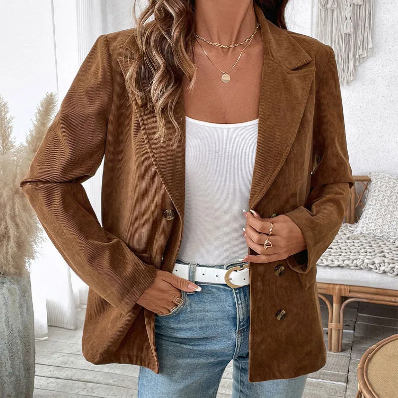 Women Fashion Casual Autumn And Winter Solid Color Corduroy Lapel Long-Sleeve Blazer