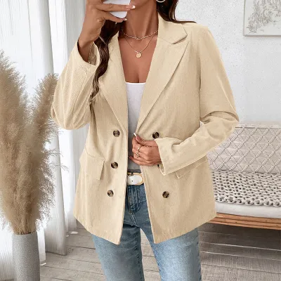 Women Fashion Casual Autumn And Winter Solid Color Corduroy Lapel Long-Sleeve Blazer