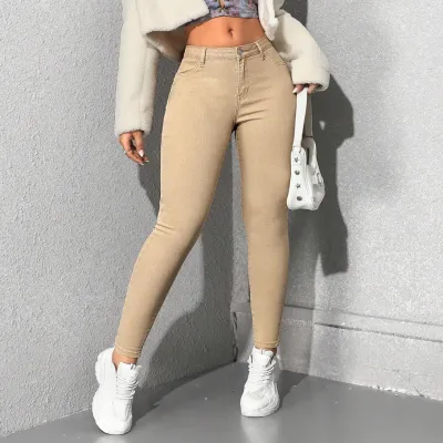 Women Fashion Casual Solid Color Stretch Skinny Jeans