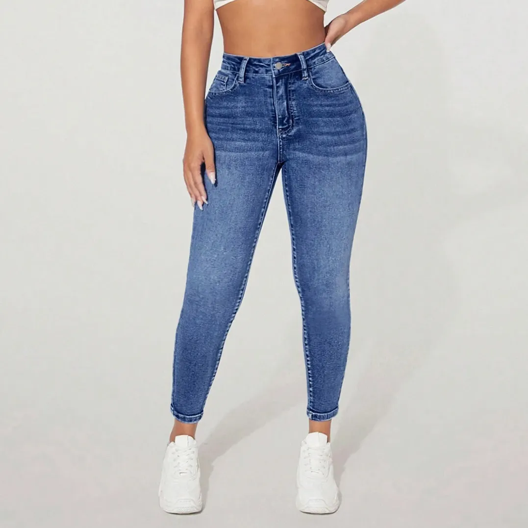 Women Fashion Casual High Waist High Elastic Slim-Fit Skinny Jeans