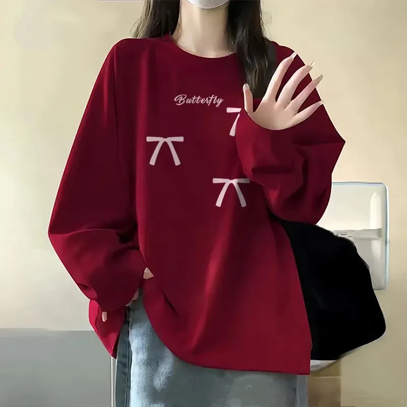 Women Fashion Casual Spring And Autumn Printed Cotton Round Neck Long Sleeve Loose T-Shirt