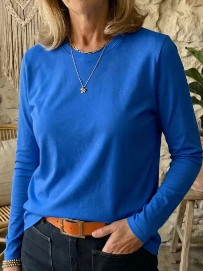 Women Fashion Casual Simple Autumn Solid Color Round Neck Long Sleeve T-Shirt