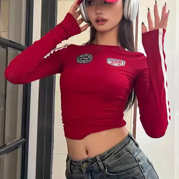 Women Fashion Casual Spring And Autumn Round Neck Long-Sleeve Slim-Fit T-Shirt