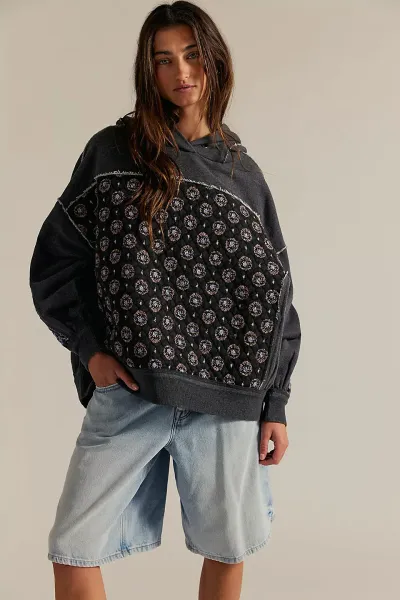 Women Fashion Casual Autumn And Winter Embroidery Stitching Long-Sleeve Loose Hoodies