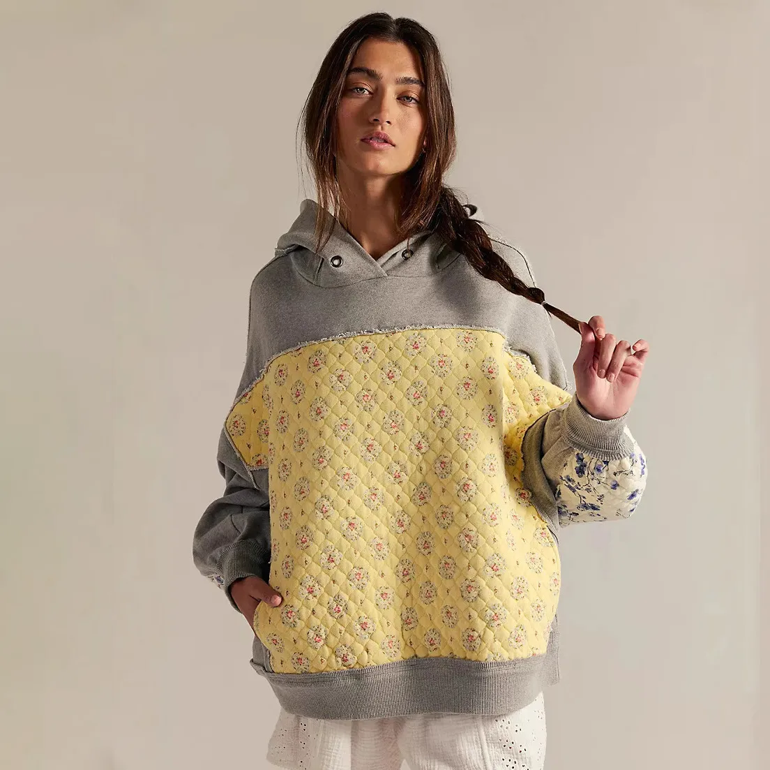 Women Fashion Casual Autumn And Winter Embroidery Stitching Long-Sleeve Loose Hoodies