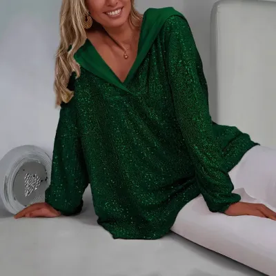 Women'S Fashion Casual Autumn Solid Color Sequin Long-Sleeve Loose Hoodies
