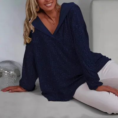 Women'S Fashion Casual Autumn Solid Color Sequin Long-Sleeve Loose Hoodies