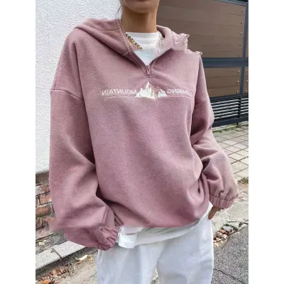 Women Fashion Casual Autumn Solid Color Embroidered Fleece Zipper Long-Sleeve Hoodies