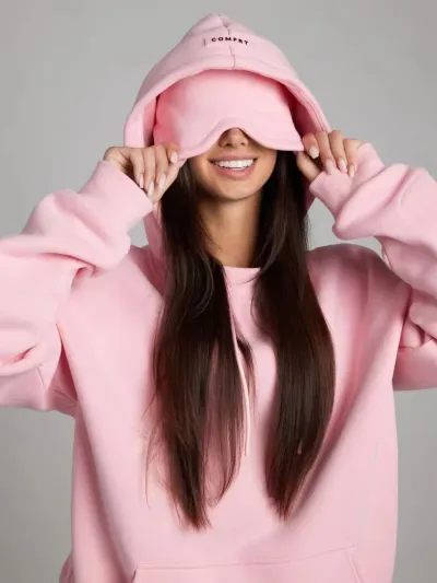 Women Fashion Casual Autumn And Winter Solid Color Drawstring With Eye Mask Long-Sleeve Hoodies