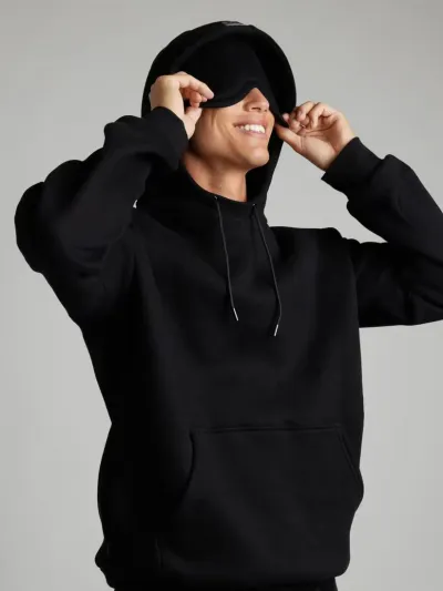 Women Fashion Casual Autumn And Winter Solid Color Drawstring With Eye Mask Long-Sleeve Hoodies