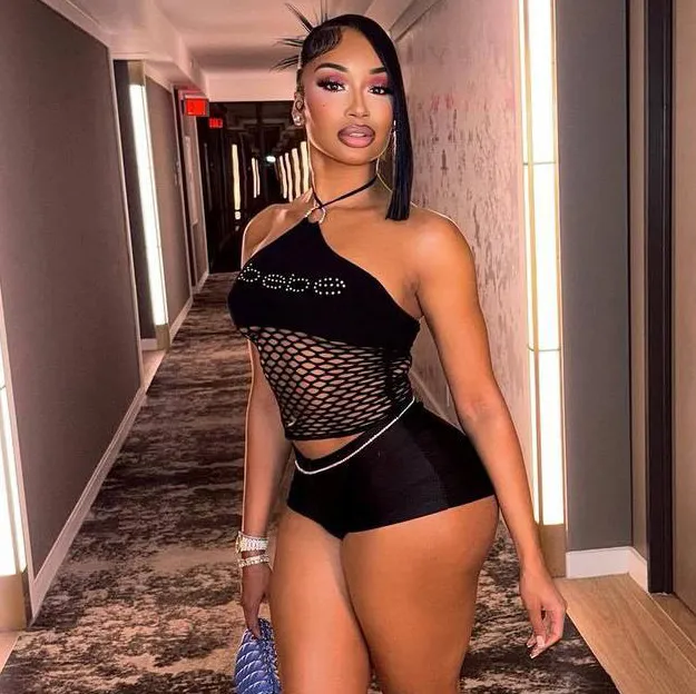 Women Fashion Sexy African Hollow-Out Mesh Crop Top High Waist Shorts Two-Piece Set