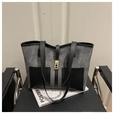 Women Fashion Casual Retro Colorblock Large Capacity Shoulder Tote Bag