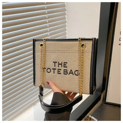 Women Fashion Casual Denim Stitching Embroidery Letter Large Capacity Shoulder Bag