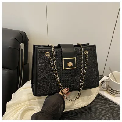 Women Fashion Casual Crocodile Pattern Lock Chain Large Capacity Shoulder Bag