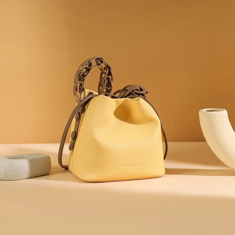 Women Fashion Casual Solid Color Large Capacity Bucket Shoulder Bag