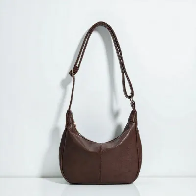 Women Fashion Casual Retro Simple Solid Color Portable Shoulder Bag